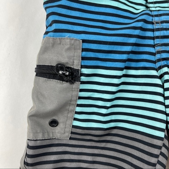 Art Class Swim Trunks Boys Small Gray Blue Striped Pocket Zipper - Picture 4 of 8